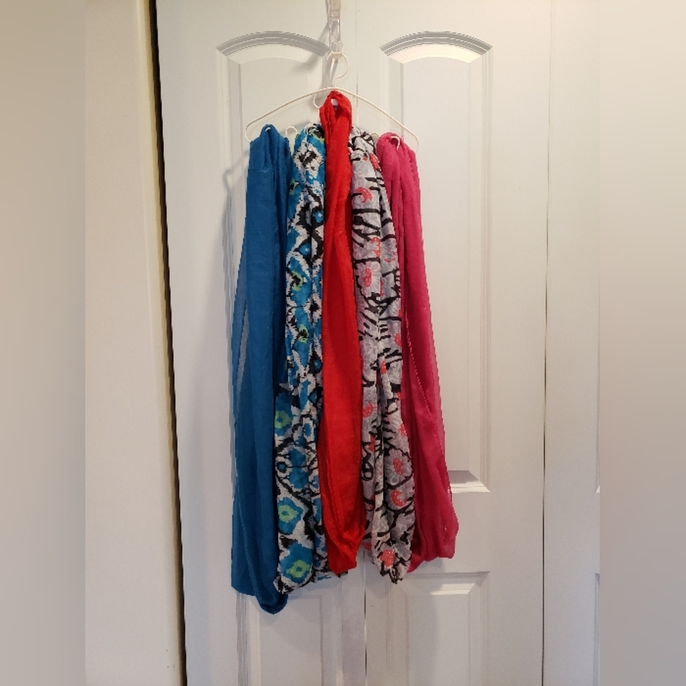 Bundle of 5 Soft Silky Circle Infinity Scarf Pink Green Red